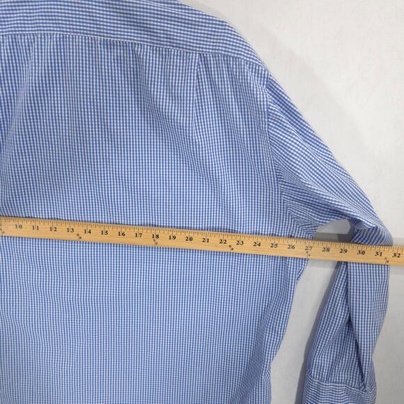 Vintage Brooks Brothers Makers Dress Shirt Mens 17.5-34 Blue Check French Cuff - Picture 7 of 13